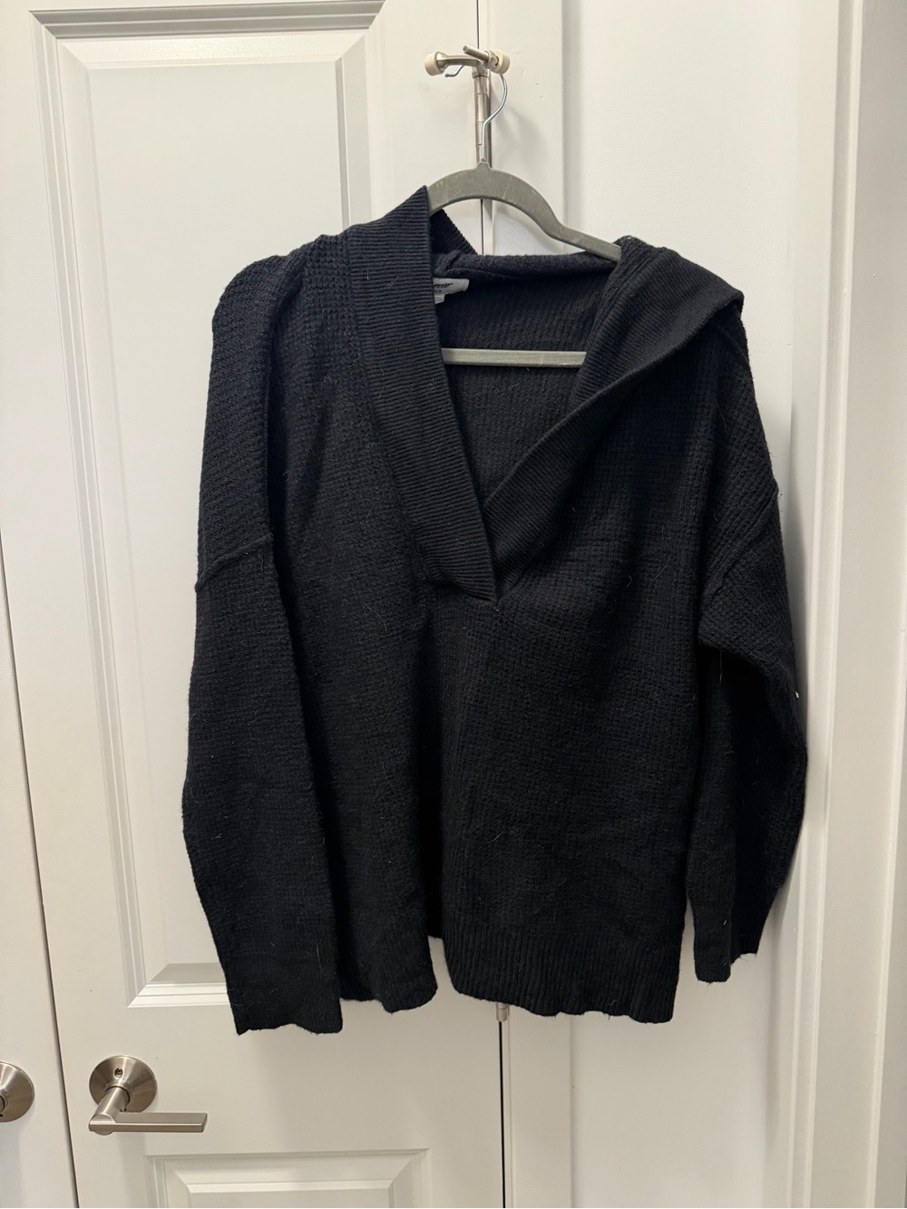 Aerie Cozy Black Hooded Knit Sweater